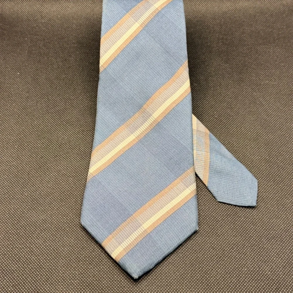 Vintage 1980s Christian Dior Blue Cream Striped Silk Tie 3.5